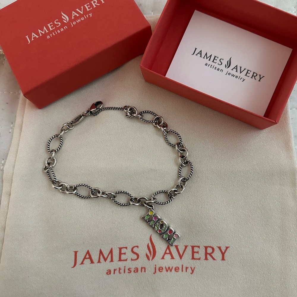 NEW James Avery Oval Twist Charm Bracelet with Enamel Mom Charm